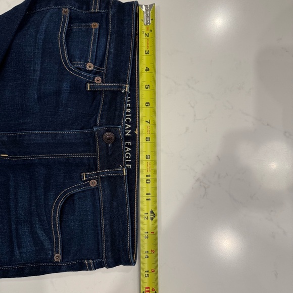 NWOT : AEO: Super Hi-Rise Flare Dark Blue Stretch Denim Size 6 Short Length 28” - Picture 5 of 8